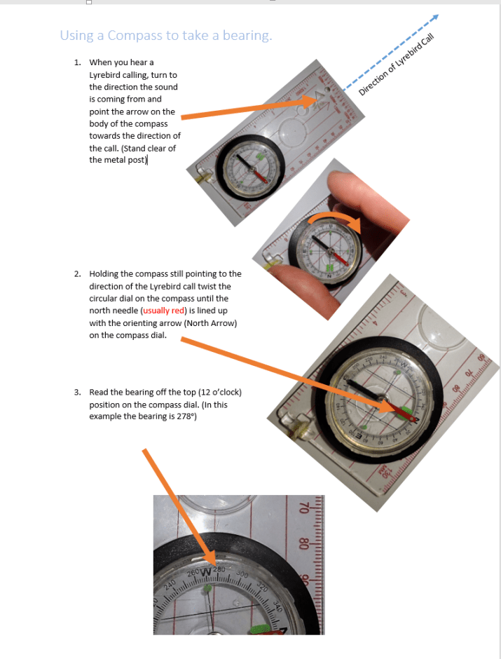 Lyrebird count compass bearings